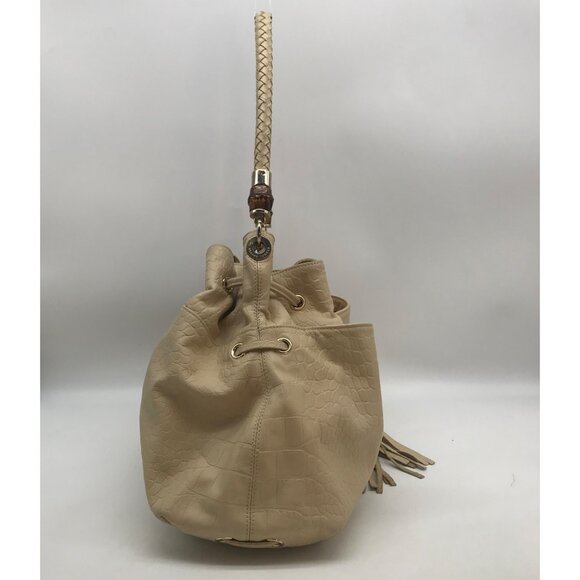 Elaine Turner Cream Embossed Leather Drawstring & Shoulder Bag - Picture 4 of 12